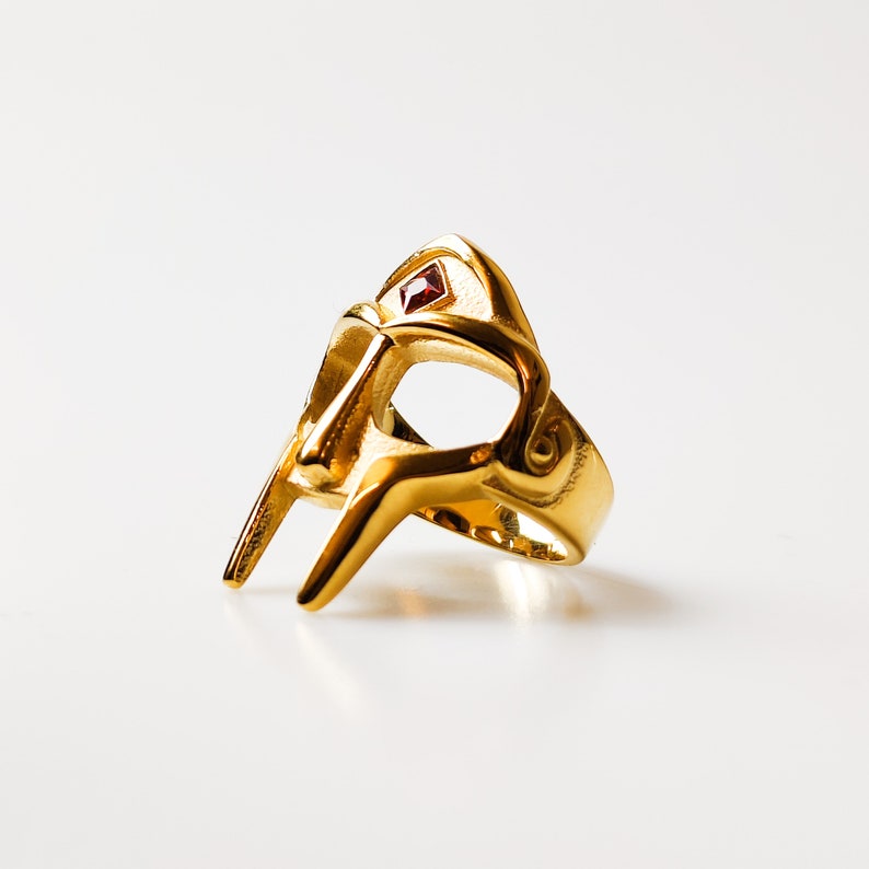 Gold MF DOOM Ring (Red Stone) 