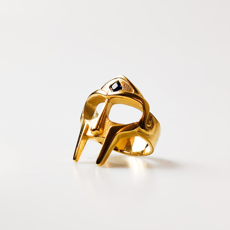 Gold MF DOOM Ring (Blue Stone) 
