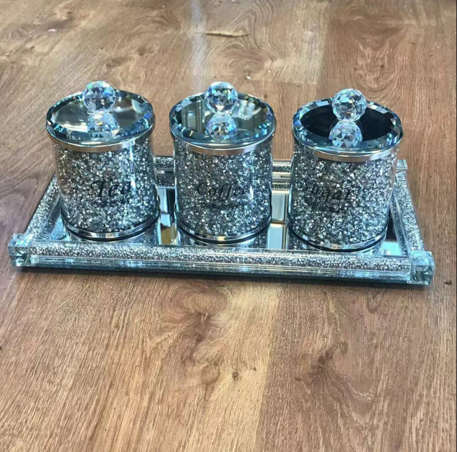 Crystal filled canisters with tray tea coffee sugar diamond Etsy