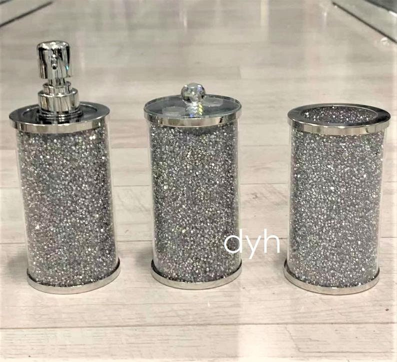 Crushed Diamond Crystal Filled Bathroom Set Tooth Brush Holder Etsy