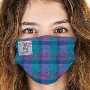 Harris Tweed Handmade Facemask | Colours - Purple, Grey, Blue, Pink | Scottish | Egyptian Cotton Lining Face Covering | Scotland Gift Her
