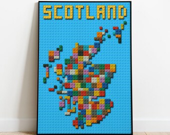 Lego Inspired Map of Scotland Digital Print | Scottish Print for Kids | For Child's Bedroom, Nursery or Playroom | Quirky Birthday Gift