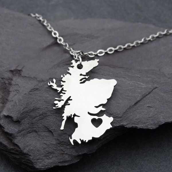 Scottish Map Heart Necklace | Scotland Charm Pendant | Stainless Steel Necklace | Birthdays, Anniversaries, Christmas and Mother's Day