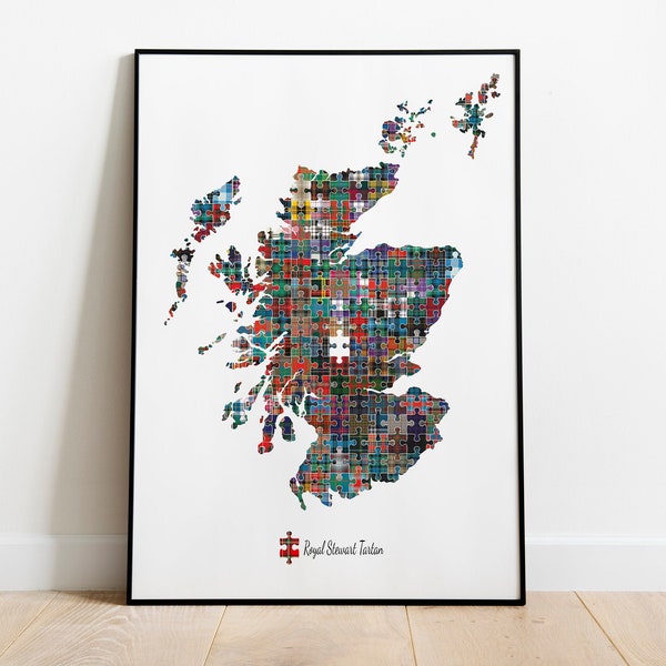 Personalised Clan Tartan Scottish Jigsaw Map Print | Customised Art | Gift Idea From Scotland | Print | Birthday, Christmas, New Home