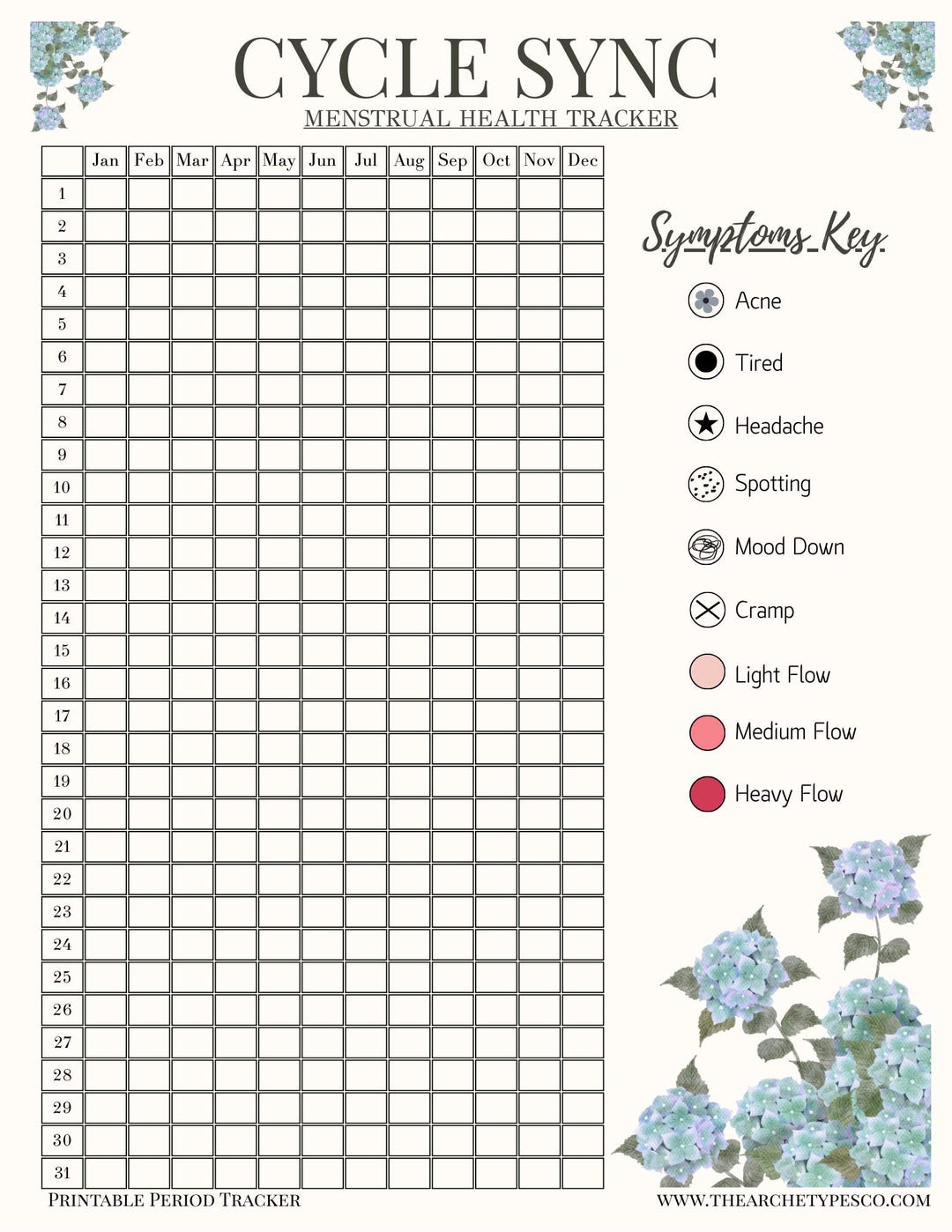 Cycle Sync: Printable Menstrual Health Tracker | Period & Symptom Log ...