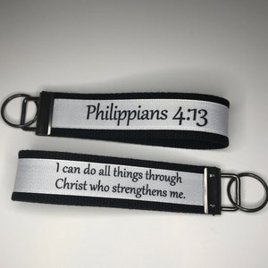 Christian Scripture Bible Verse Key Fob Wristlet Keychain Keyring.  I can do all things through Christ who strengthens me. Philippians 4:13