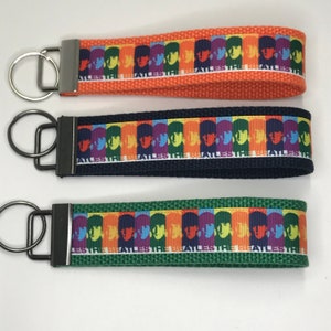 Key Fob Wristlet Keychain Keyring made with Beatles-inspired ribbon