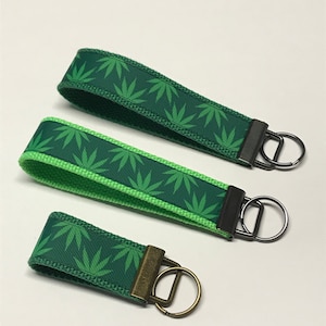 Marijuana Leaves Pot Leaves Cannabis Key Fob Wristlet Keychain Keyring