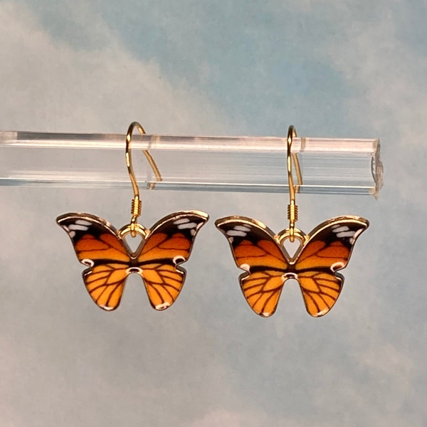 Monarch butterfly earrings, 14K gold-plated 925 silver wires, Mothers Day gift, birthday gift