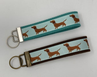 Dachshund, Dog, Hot Dog, Weiner Dog Key Fob, Wristlet Keychain Keyring, gift for dog lover, birthday gift