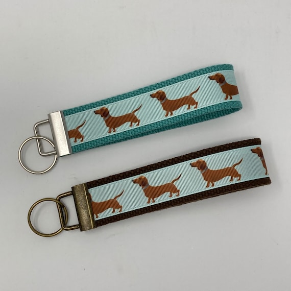 Dachshund, Dog, Hot Dog, Weiner Dog Key Fob, Wristlet Keychain Keyring, gift for dog lover, birthday gift