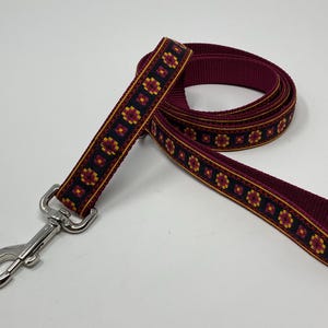 Leash:  6&#39; wine red/purple and southwest print nylon pet leash, 1&quot; wide, leash for medium or large dog