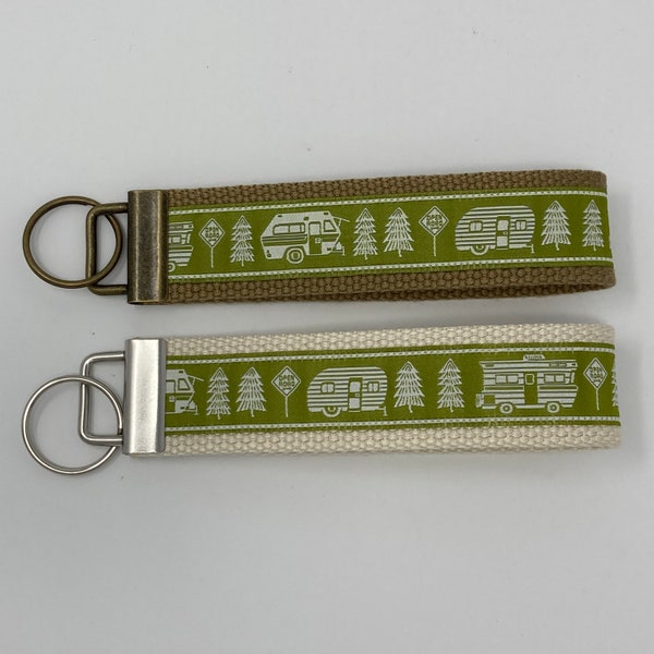 Camper, RV, Travel Trailer, Green Key Fob Wristlet Keychain Keyring, 2 sizes, Fathers Day gift, Mothers Day gift, gift for camper