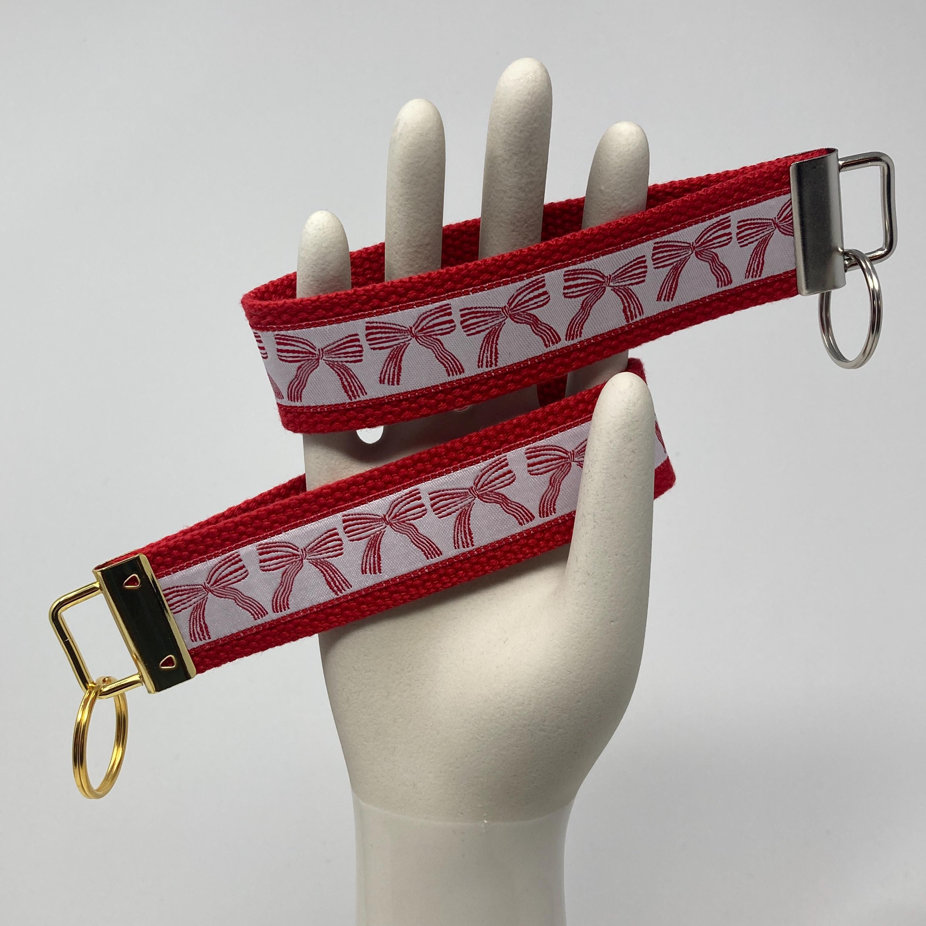 Ekt Ribbon Red Striped Bow, Holiday, Winter Key Fob Wristlet Keychain Keyring ...