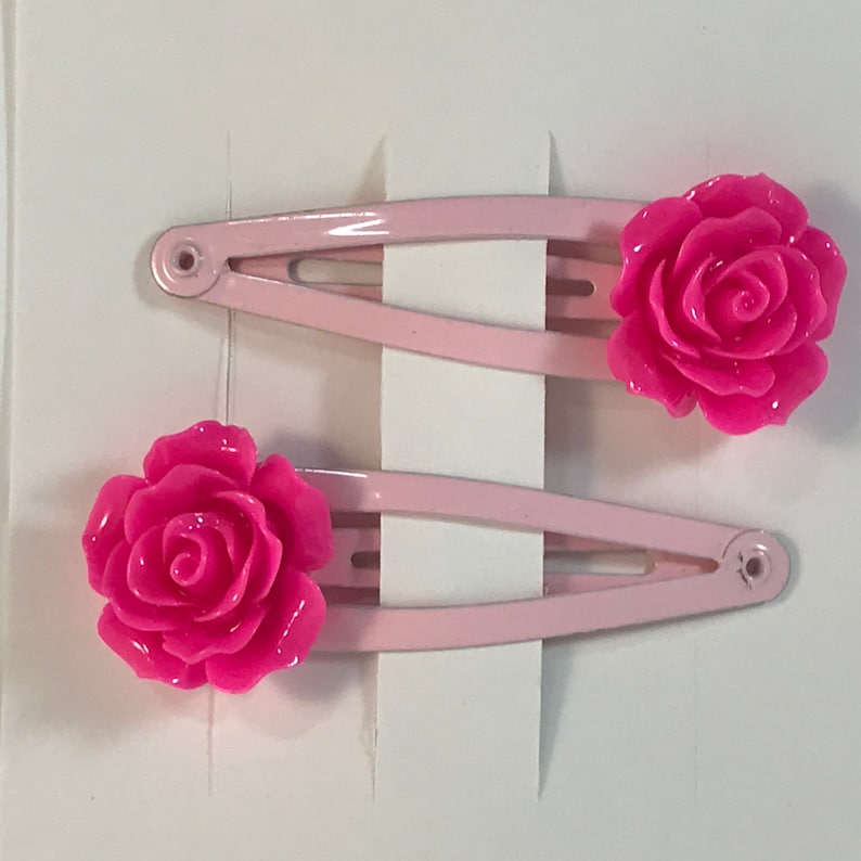 Hot pink rose snap barrettes snap clips hair clips