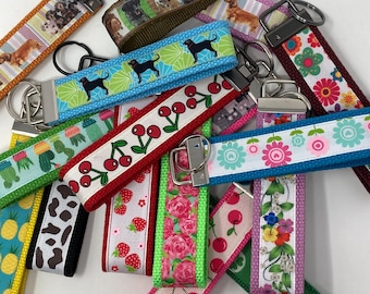 Close-Out Key Fob Wristlet Keychain Keyrings made with ribbon and cotton webbing