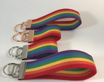 Rainbow, Pride Flag Key Fob, Wristlet Keychain Keyring