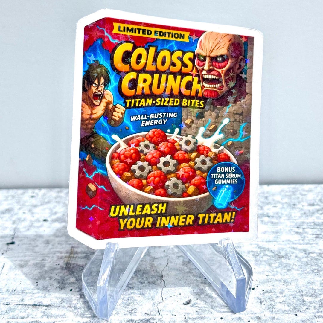 Holographic Colossal Crunch Sticker – Cereal Box Parody, Anime Vinyl ...