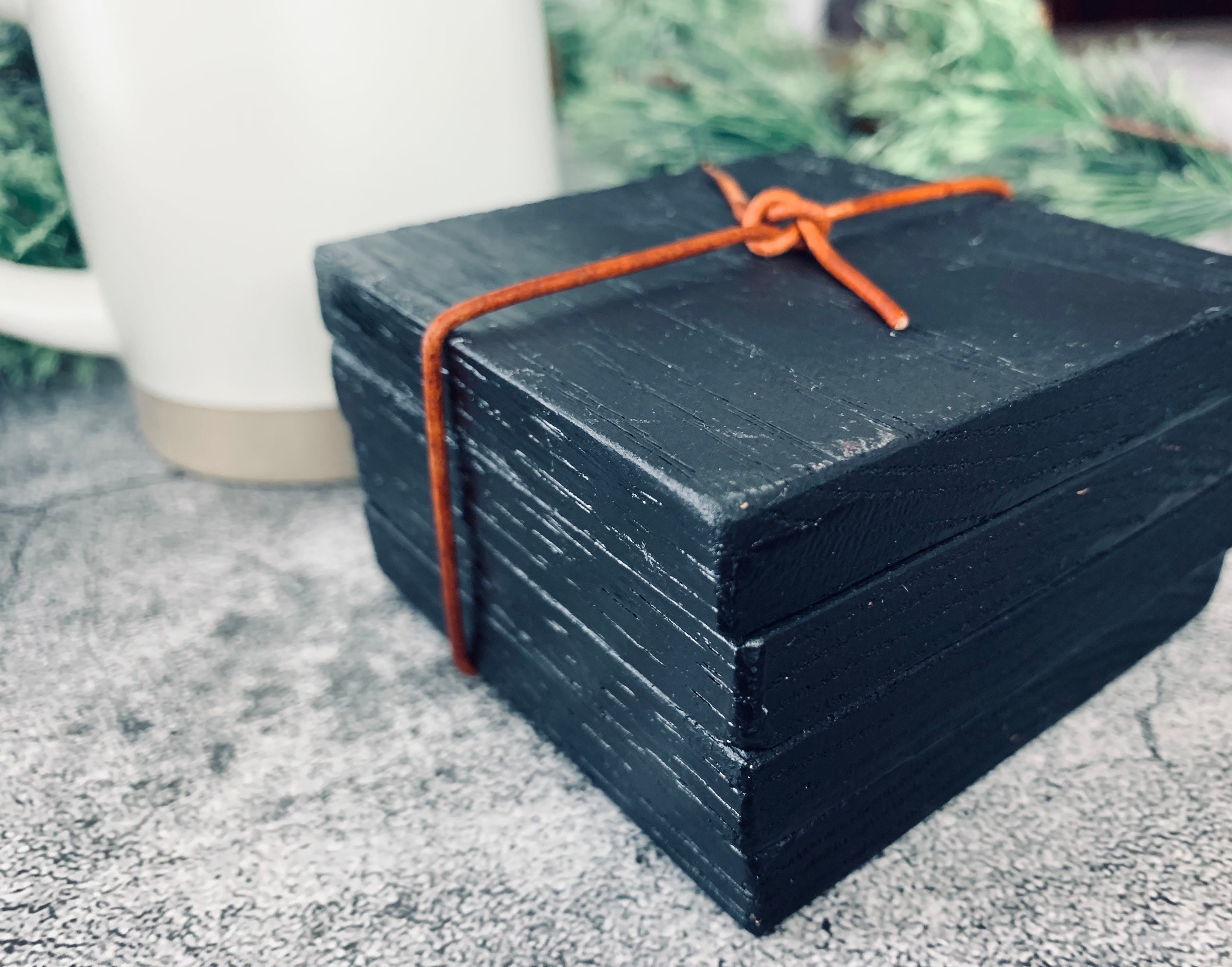 Black coasters. Oak wood coasters. Etsy