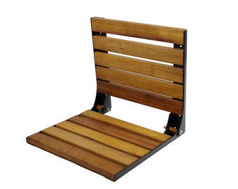 Asiento de ducha plegable de madera de iroko, banco de spa montado en la pared