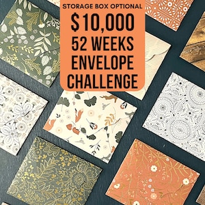 52 Week 10,000 Envelope Saving Challenge Optional Clear Box | Cash Stuffing | Yearly Saving and budgeting kit