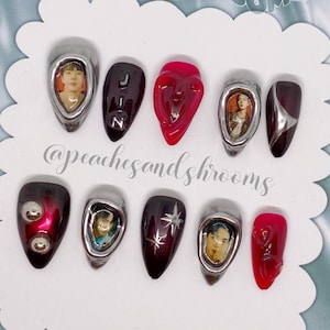 Jin Red and Black Tour Echo Custom Press on Nails