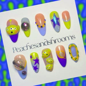 toy story the aliens little green men the claw martian men squeeze toys Inspired custom Press on Nails