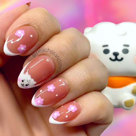 RJ Jin Bt21 French Tip Custom Press on Nail Set - Etsy