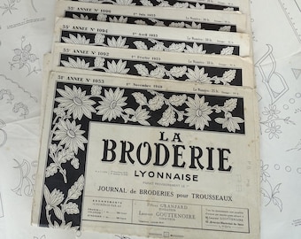 12 La Broderie Lyonnaise embroidery magazines/Collection of French 1950s embroidery journals/Mid century sewing publications/Trousseau ideas