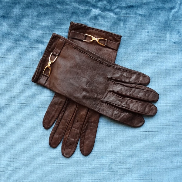 Hermes ladies leather gloves/Super soft brown leather gloves/Size 7 ladies gloves/Designer label gloves/Vintage Hermes as new/French fashion