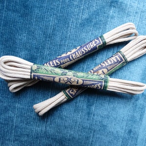 3 vintage shoe lace packs/French shoe ties in original wrapping/Lacets pour chaussures/Mercerised cotton laces/60cm long/White vintage laces