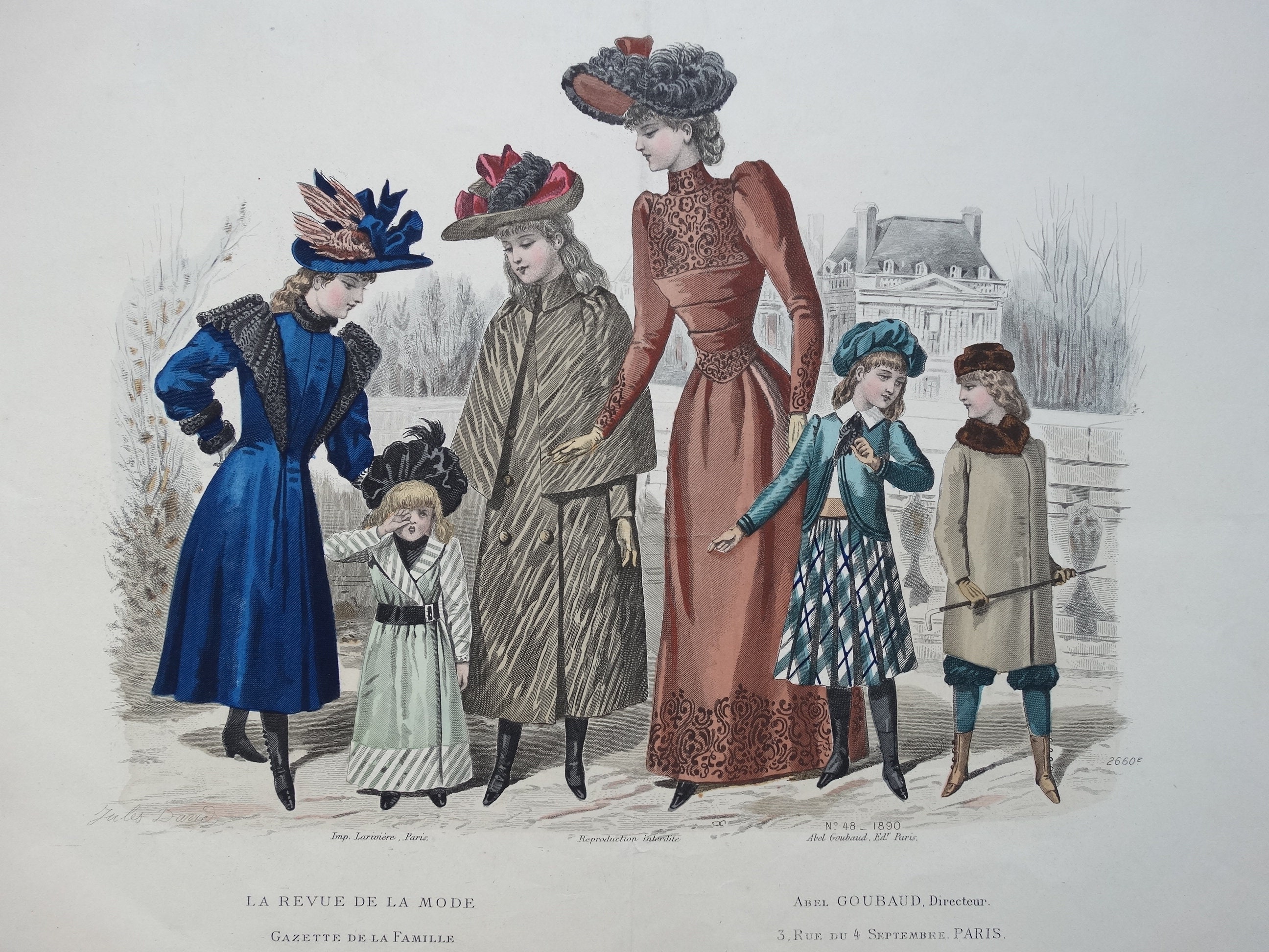 その他 french revue de modes DRESSED TO THE 9 Antique Fashion Plate/la Revue De La Mode/1890 Fashion Print