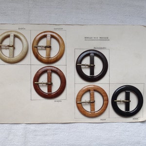 Echantillons de boucles pour cartes/Boucles en bois exotiques/Echantillons vendeurs vintage/Boucles françaises/Boucles bois ronds/Objets de collection/Confection de vêtements