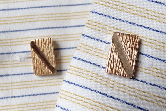 Cuff links, Charles Murat/Vintage rectangular bul… - image 3