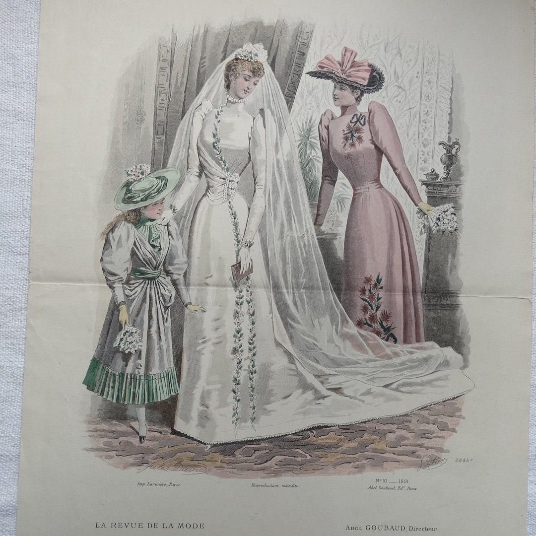 Antique Wedding Dress Print/la Revue De La Mode/1891 French Fashion