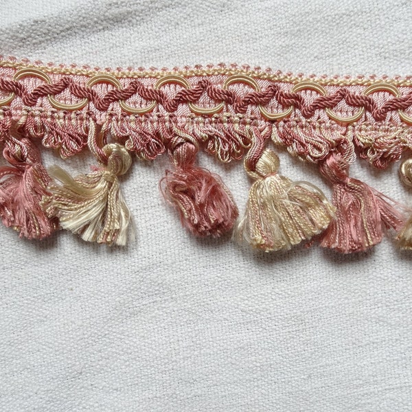 6M tasselled upholstery trim/Dusky pink & cream passementerie/Curtain embellishment/Lampshade trim/French braid/Vintage gimp/Tasselled galon