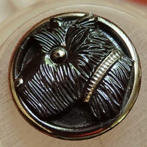 Bouton Art Déco Chien Scottie en verre, noir et argent (21 mm)