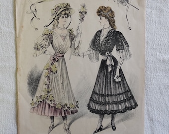 Antique fashion plate/Journal des Desmoiselles/1900s fashion print/Vintage French dress/Paris fashion/Original magazine supplement