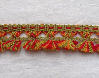 5 Meter Posamentenborte/Borte/Vorhangverzierung/Lampenschirmborte/Bordüre Borte/Orange & Grüner Posamenten Borte/Vintage Kordel