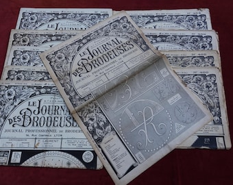 Vintage French Embroidery Journals, 1930s Le Journal des Brodeuses (Set of 10) Delivers DDP to USA