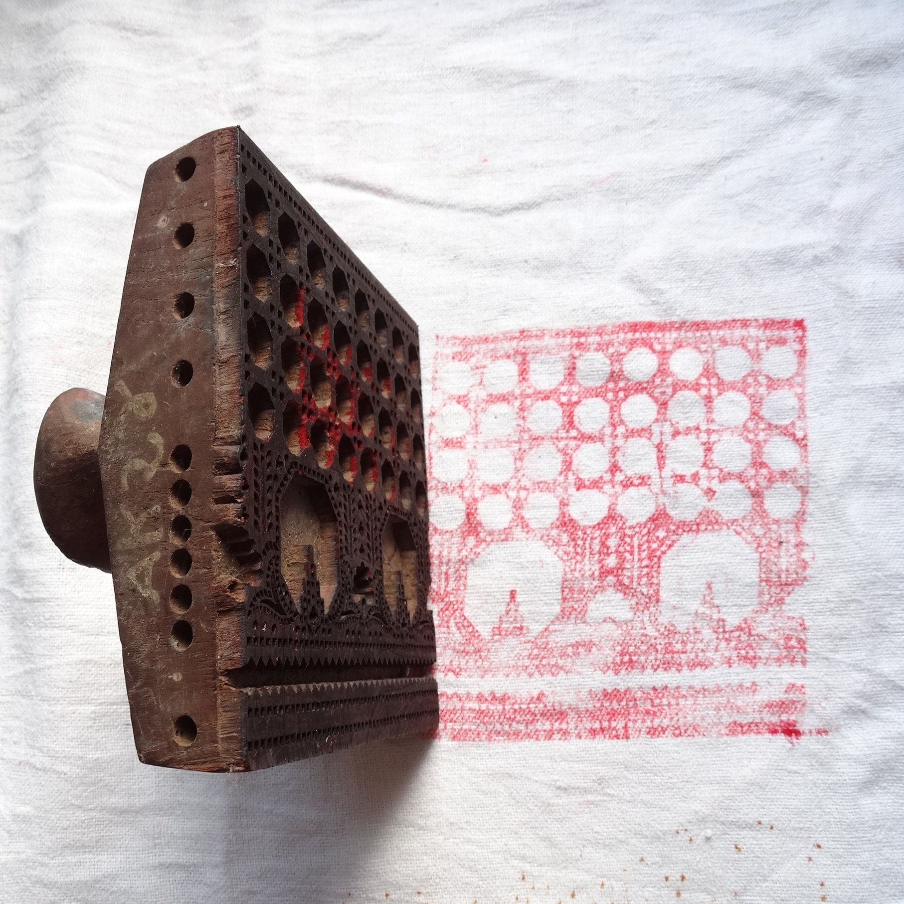 Vintage Wooden Textile Stamp, Hand Carved Block Print, Indian Wood Stamp