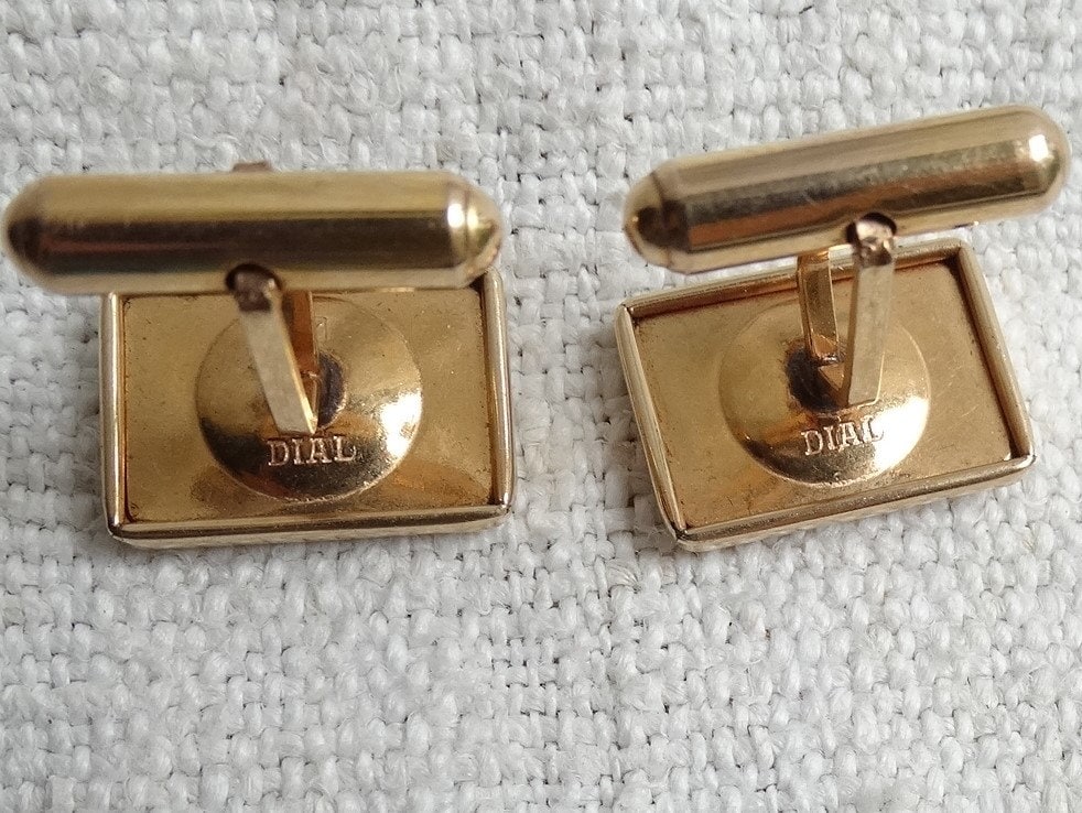 Boutons De Manchette Vintage Or Avec Motif Poisson - Taille 7/8" - Occasion