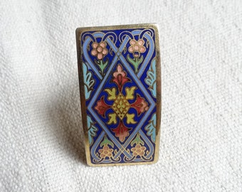 Vintage Kleiderclip/Art Nouveau Stil Emaille Clip/rechteckiger Clip für Kleid/Buntes Gewandclip/Emaillierter Kleiderclip