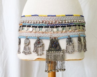 Belly dance belt/Tekke Turkmen beaded & bejewelled belt/Waist jewellery/Decorative wide metal belt/Tribal jewellery/Vintage ethnic jewellery