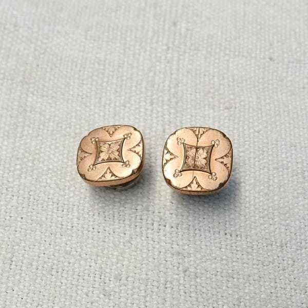 Vintage Rose Gold Plated Cuff Studs, Quatrefoil Design