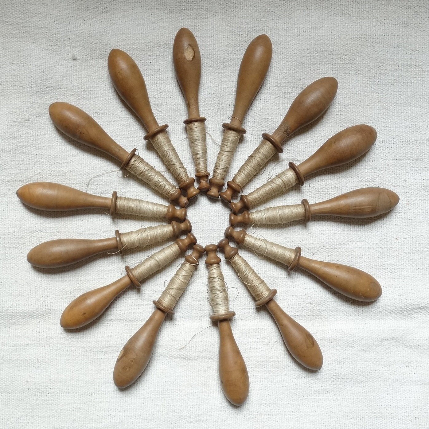 Antique French Lace Bobbins, Chunky Treen Lace Weights (set of 14