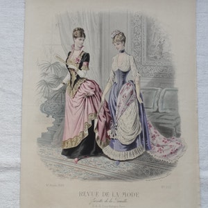 アンティーク絵画 1885年 フランス版画 ラ・レヴュ・ドゥ・ラ・モード
