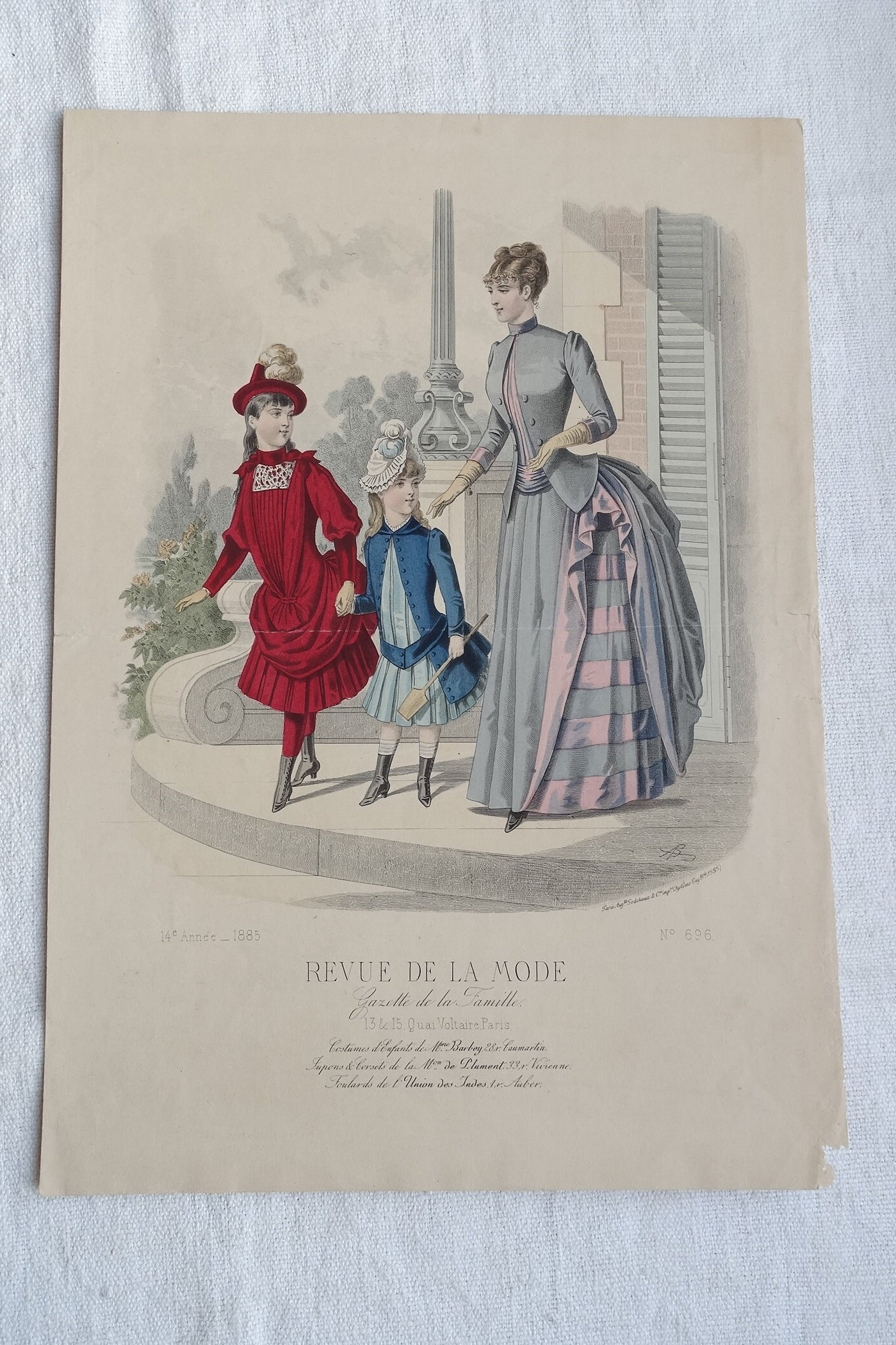 REVUE DE LA MODE 印刷物 19世紀 【商品番号②】 La Revue De La Mode/1885 Fashion Print/antique Fashion Plate