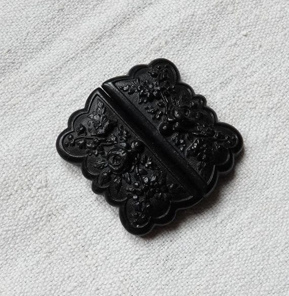 Antique Gutta Percha Buckle/victorian Mourning Buckle/two 