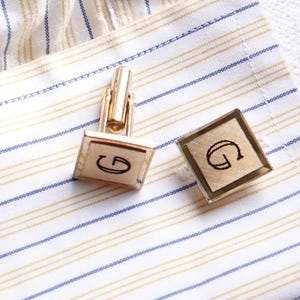 Gemelos, monograma G/Gemelos chapados en oro con inicial G/Ropa formal/Joyas de boda vintage para hombre/Gemelos cuadrados, letra G/Regalo para él